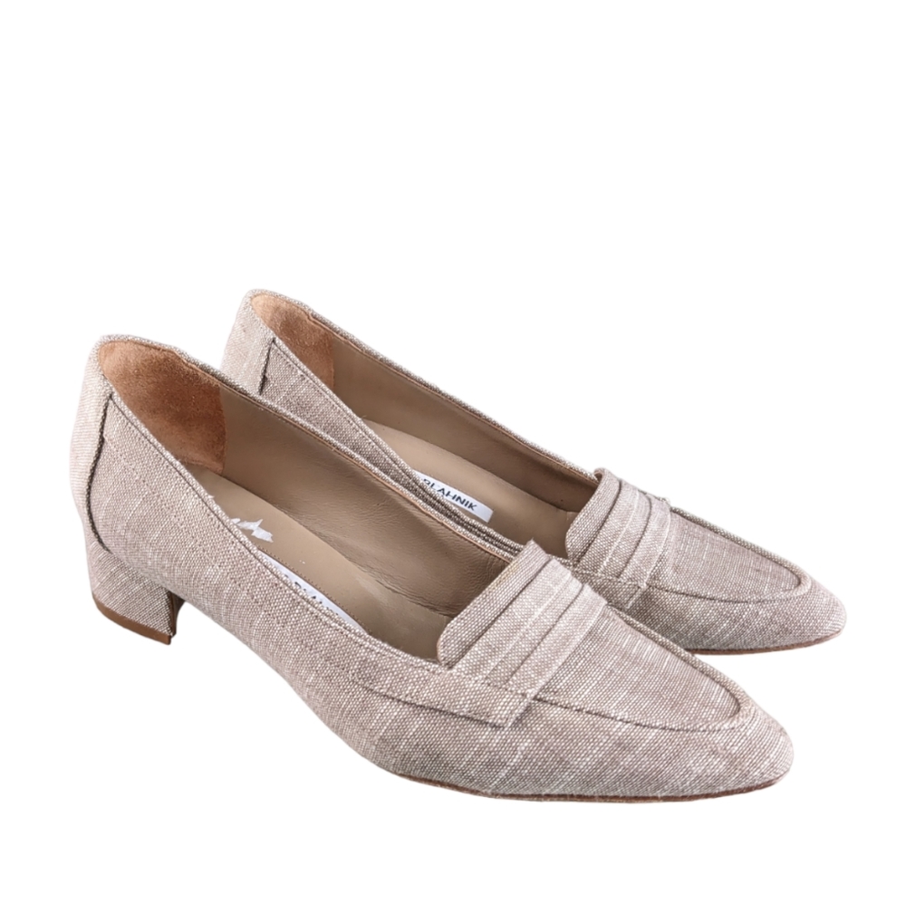 Manolo Blahnik Linen Loafers in Light Beige